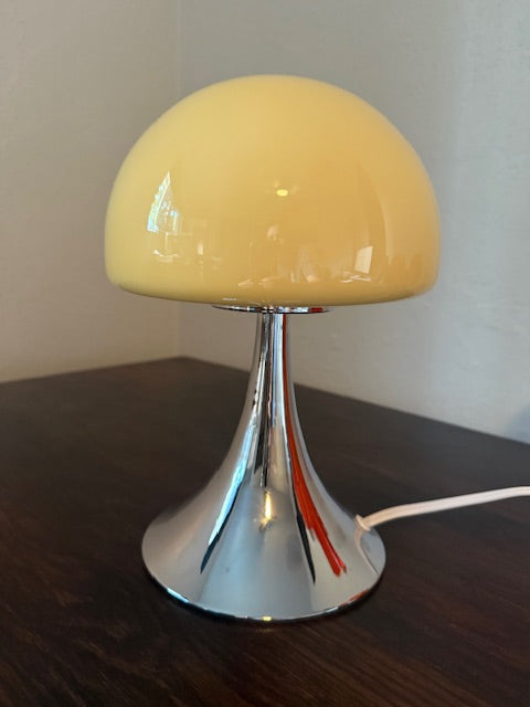Bauhaus Cream Dome Glass LED Table Lamp – Mid-Century Modern Chrome Accent Light