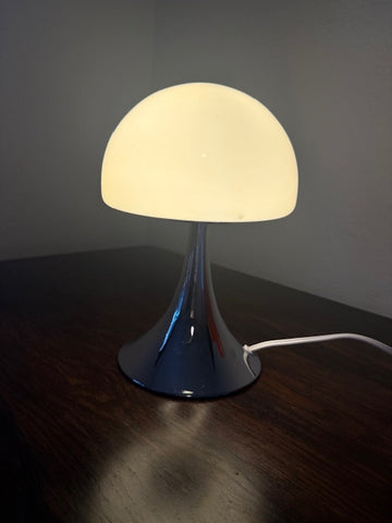 Bauhaus Cream Dome Glass LED Table Lamp – Mid-Century Modern Chrome Accent Light