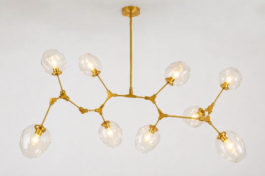 Modern Gold Chandelier 9 Light Glass Globe Magic Bean Molecular Ceiling Fixture 43"