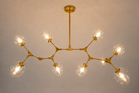 Modern Gold Chandelier 9 Light Glass Globe Magic Bean Molecular Ceiling Fixture 43"