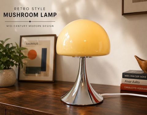Bauhaus Cream Dome Glass LED Table Lamp – Mid-Century Modern Chrome Accent Light