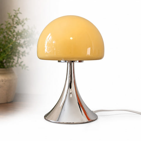 Bauhaus Cream Dome Glass LED Table Lamp – Mid-Century Modern Chrome Accent Light