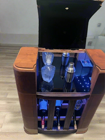 1940s Silvertone Radio Dry Bar – Upcycled Art Deco Cabinet w/ LED & Storage
