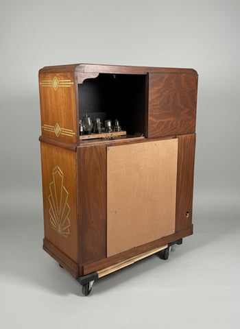 1940'S Art Deco Zenith Radio Console Repurposed into Custom Dry/Wine Bar with Soundbar