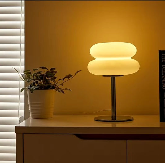 Retro Mid-Century Modern Macaron Accent Lamp – Glass Shade & Chrome Base