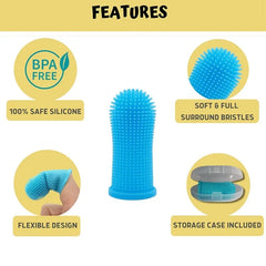 360° Silicone Pet Finger Toothbrush with Case – Gentle Dental Care for Dogs & Cats