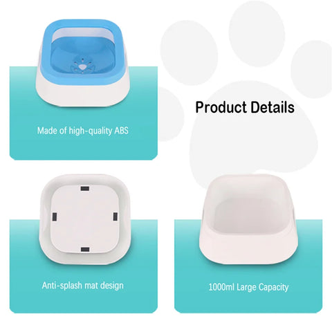 Anti-Splash Pet Water Bowl – 1L Large Capacity No-Spill Drinking Bowl for Dogs & Cats