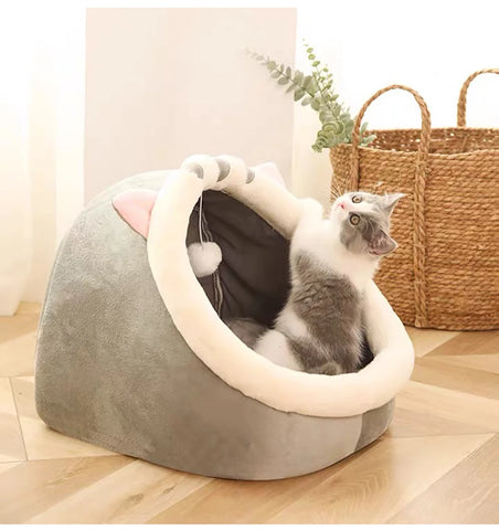 Deep Sleep Cat Bed – Foldable Pet Cave with Removable Washable Cushion for Cats