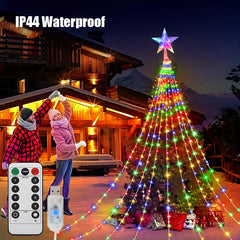 LED Outdoor Christmas Tree Waterfall Lights – USB Powered, 8 Modes, Waterproof (6.5 ft / 9.8 ft)