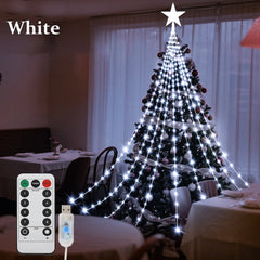 LED Outdoor Christmas Tree Waterfall Lights – USB Powered, 8 Modes, Waterproof (6.5 ft / 9.8 ft)
