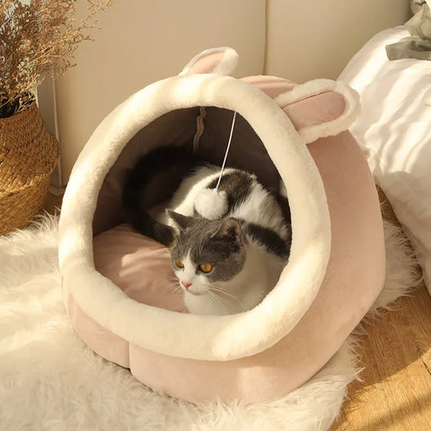 Deep Sleep Cat Bed – Foldable Pet Cave with Removable Washable Cushion for Cats
