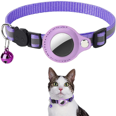 Reflective Breakaway Cat Collar with AirTag Holder – Waterproof, Adjustable, Lightweight & Includes Bell