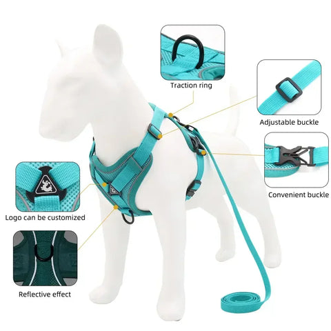 No-Pull Dog Harness & Leash Set – Adjustable Reflective Mesh Vest for Small & Medium Dogs and Cats