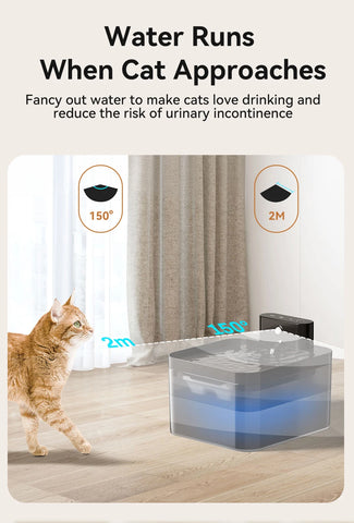Wireless Smart Cat Water Fountain – Infrared Sensor, Rechargeable, 2.2L Quiet Automatic Pet Water Dispenser
