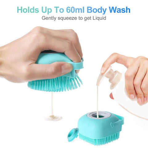 2-in-1 Pet Shampoo Brush & Dispenser – Soft Silicone Bathing & Massage Grooming Tool for Dogs & Cats