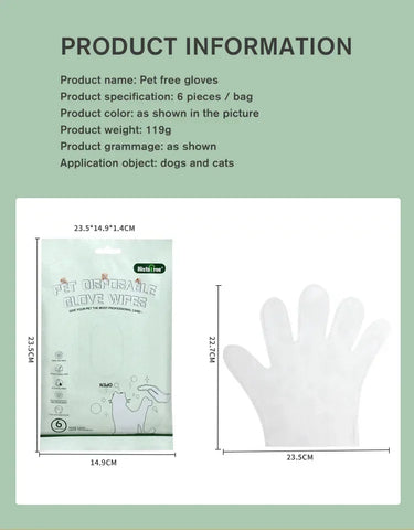 6PCS No-Rinse Disposable Pet Cleaning Glove Towels – Deodorizing Wet Wipes for Cats & Dogs