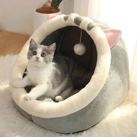 Deep Sleep Cat Bed – Foldable Pet Cave with Removable Washable Cushion for Cats