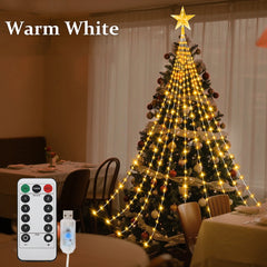 LED Outdoor Christmas Tree Waterfall Lights – USB Powered, 8 Modes, Waterproof (6.5 ft / 9.8 ft)