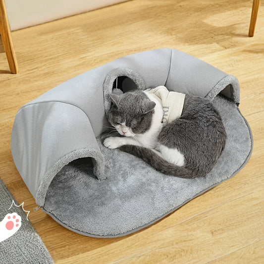 3-in-1 Cat Tunnel Bed – Interactive Play Mat, Hideaway Nest & Sleeping Cave for Small to Medium Cats
