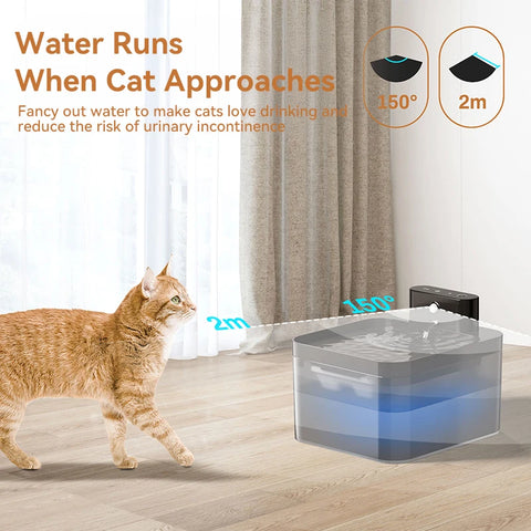 Wireless Smart Cat Water Fountain – Infrared Sensor, Rechargeable, 2.2L Quiet Automatic Pet Water Dispenser