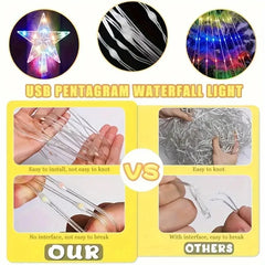 LED Outdoor Christmas Tree Waterfall Lights – USB Powered, 8 Modes, Waterproof (6.5 ft / 9.8 ft)