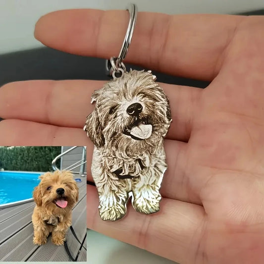 Custom Photo Pet Keychain – Realistic Dog & Cat Portrait Keyring, Personalized Gift for Pet Lovers