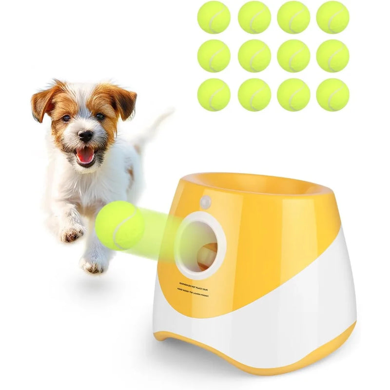 Automatic Dog Ball Launcher with 12 Mini Tennis Balls – Interactive Ball Thrower for Small to Medium Dogs