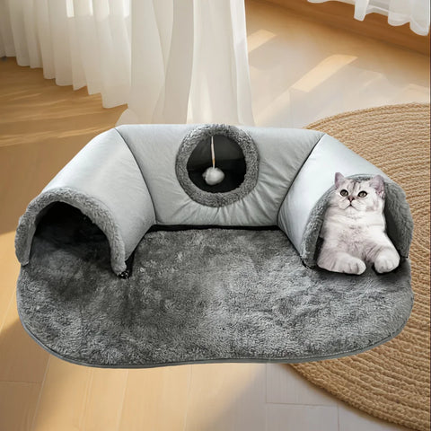 3-in-1 Cat Tunnel Bed – Interactive Play Mat, Hideaway Nest & Sleeping Cave for Small to Medium Cats