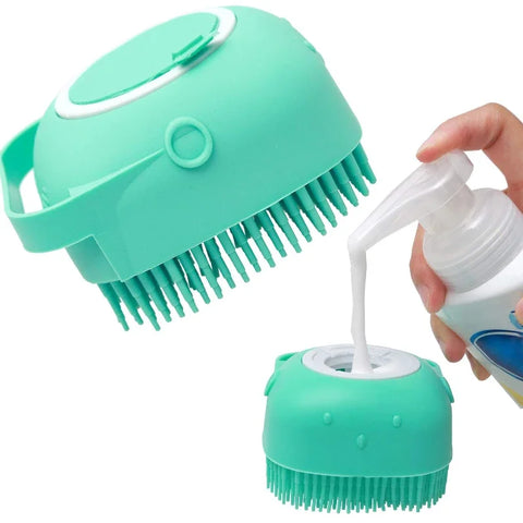 2-in-1 Pet Shampoo Brush & Dispenser – Soft Silicone Bathing & Massage Grooming Tool for Dogs & Cats