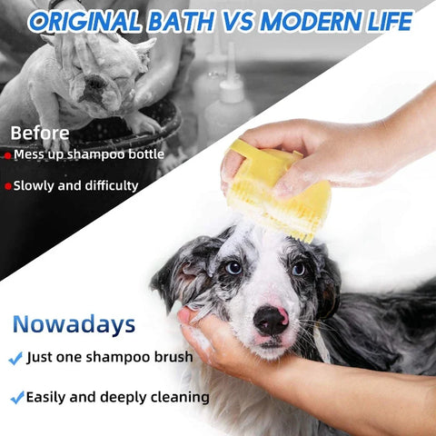 2-in-1 Pet Shampoo Brush & Dispenser – Soft Silicone Bathing & Massage Grooming Tool for Dogs & Cats