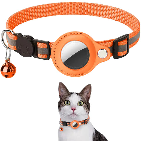 Reflective Breakaway Cat Collar with AirTag Holder – Waterproof, Adjustable, Lightweight & Includes Bell