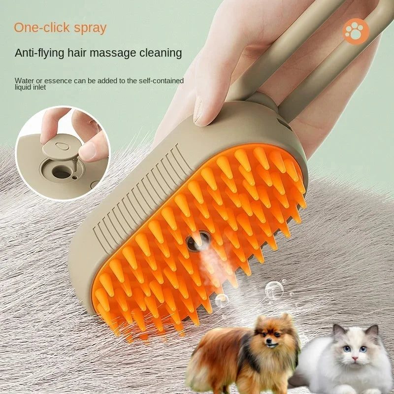 Steamy 3-in-1 Electric Pet Grooming Brush – Spray, Massage & De-Shed for Cats & Dogs
