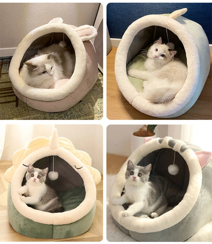 Deep Sleep Cat Bed – Foldable Pet Cave with Removable Washable Cushion for Cats