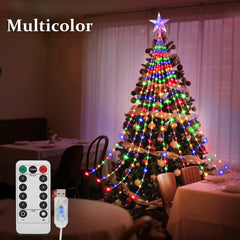 LED Outdoor Christmas Tree Waterfall Lights – USB Powered, 8 Modes, Waterproof (6.5 ft / 9.8 ft)