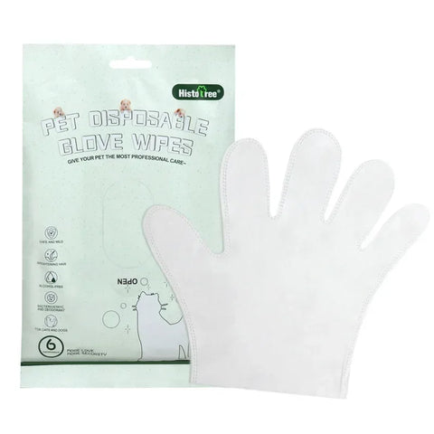 6PCS No-Rinse Disposable Pet Cleaning Glove Towels – Deodorizing Wet Wipes for Cats & Dogs