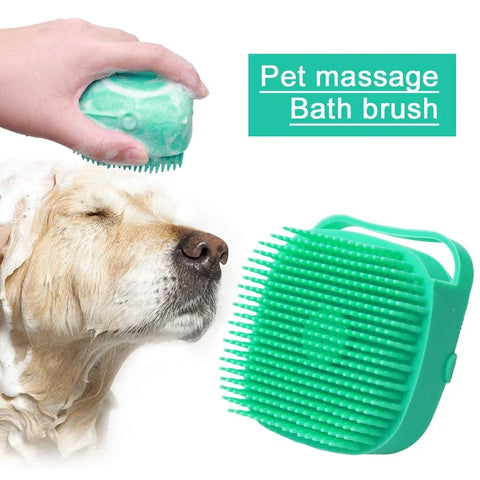 2-in-1 Pet Shampoo Brush & Dispenser – Soft Silicone Bathing & Massage Grooming Tool for Dogs & Cats