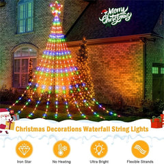 LED Outdoor Christmas Tree Waterfall Lights – USB Powered, 8 Modes, Waterproof (6.5 ft / 9.8 ft)