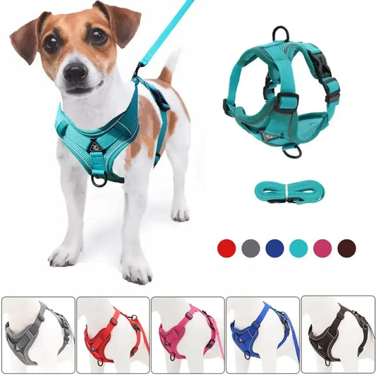 No-Pull Dog Harness & Leash Set – Adjustable Reflective Mesh Vest for Small & Medium Dogs and Cats