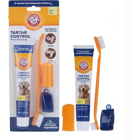 Dog Dental Care Kit – Toothbrush & Natural Banana-Flavored Toothpaste, Reduces Plaque & Tartar