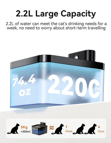 Wireless Smart Cat Water Fountain – Infrared Sensor, Rechargeable, 2.2L Quiet Automatic Pet Water Dispenser