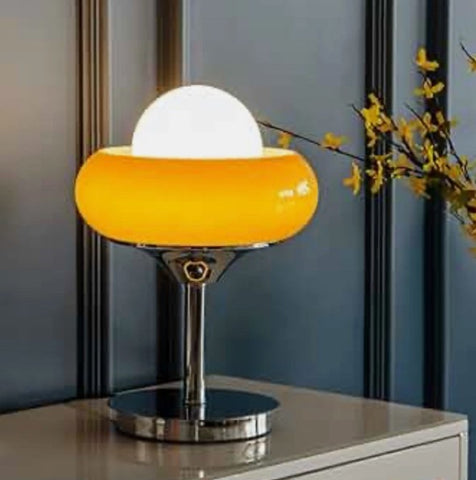 Retro Bauhaus LED Table Lamp – 1970s Guzzini-Inspired Dome Glass Accent Light