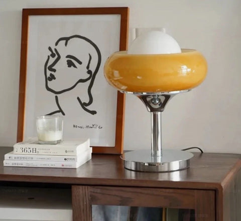 Retro Bauhaus LED Table Lamp – 1970s Guzzini-Inspired Dome Glass Accent Light