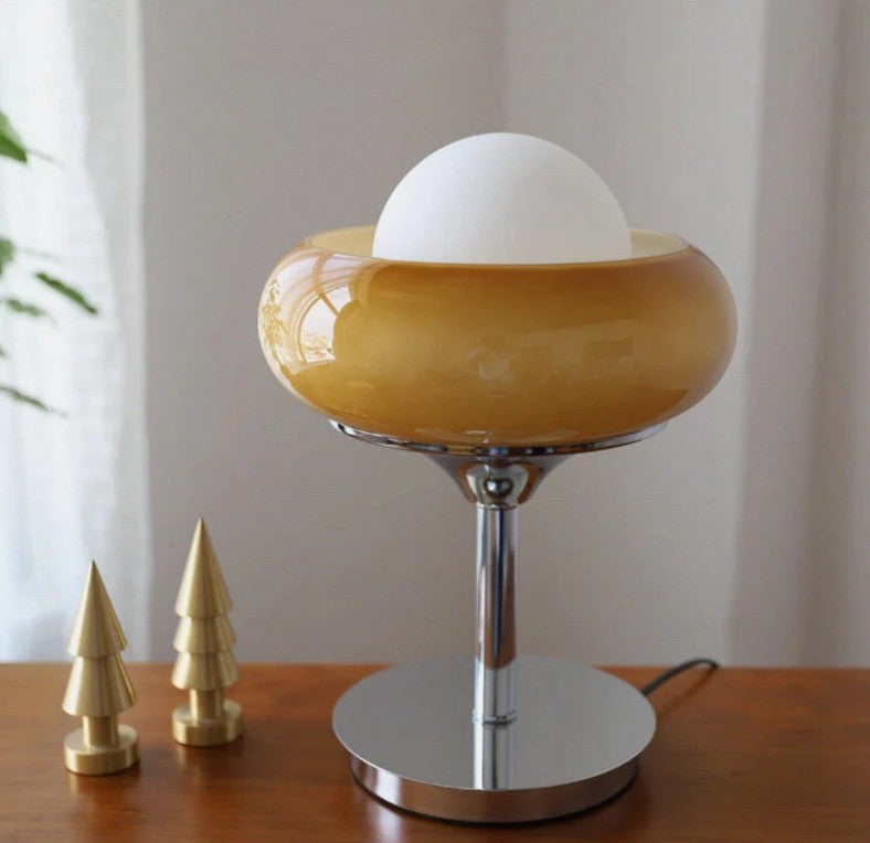 Retro Bauhaus LED Table Lamp – 1970s Guzzini-Inspired Dome Glass Accent Light