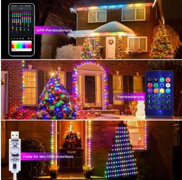 Smart Christmas LED Lights - Bluetooth App & Remote Controlled, USB Powered