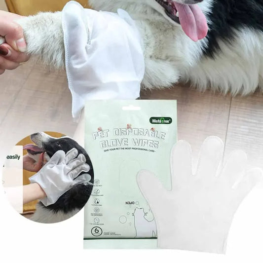 6PCS No-Rinse Disposable Pet Cleaning Glove Towels – Deodorizing Wet Wipes for Cats & Dogs
