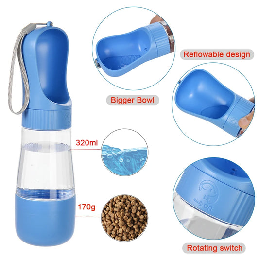 2-in-1 Portable Dog Water Bottle & Food Container – Travel Pet Hydration & Feeding Bottle