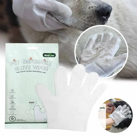 6PCS No-Rinse Disposable Pet Cleaning Glove Towels – Deodorizing Wet Wipes for Cats & Dogs