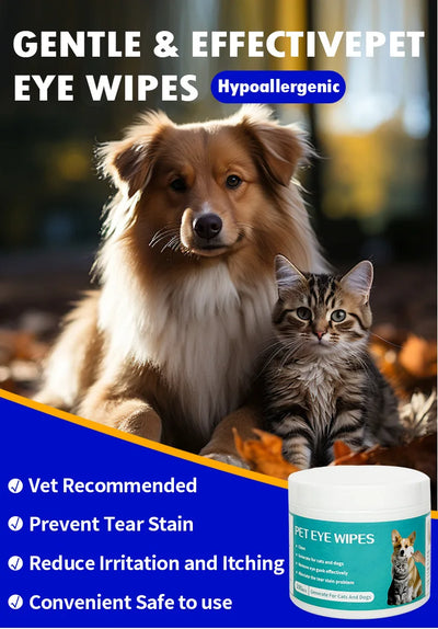 Gentle Pet Eye Wipes – Tear Stain Remover for Cats & Dogs (100pcs)