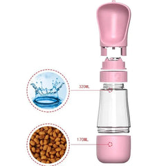 2-in-1 Portable Dog/Cat Water & Food Bottle – Leakproof Travel Dispenser
