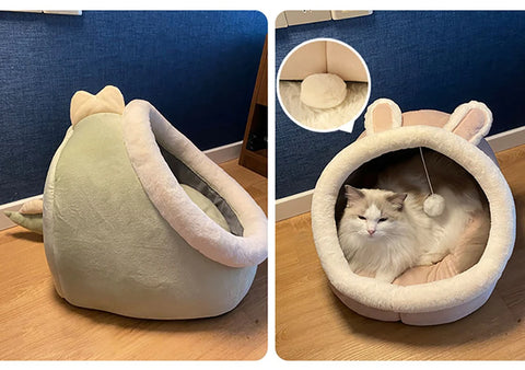 Deep Sleep Cat Bed – Foldable Pet Cave with Removable Washable Cushion for Cats